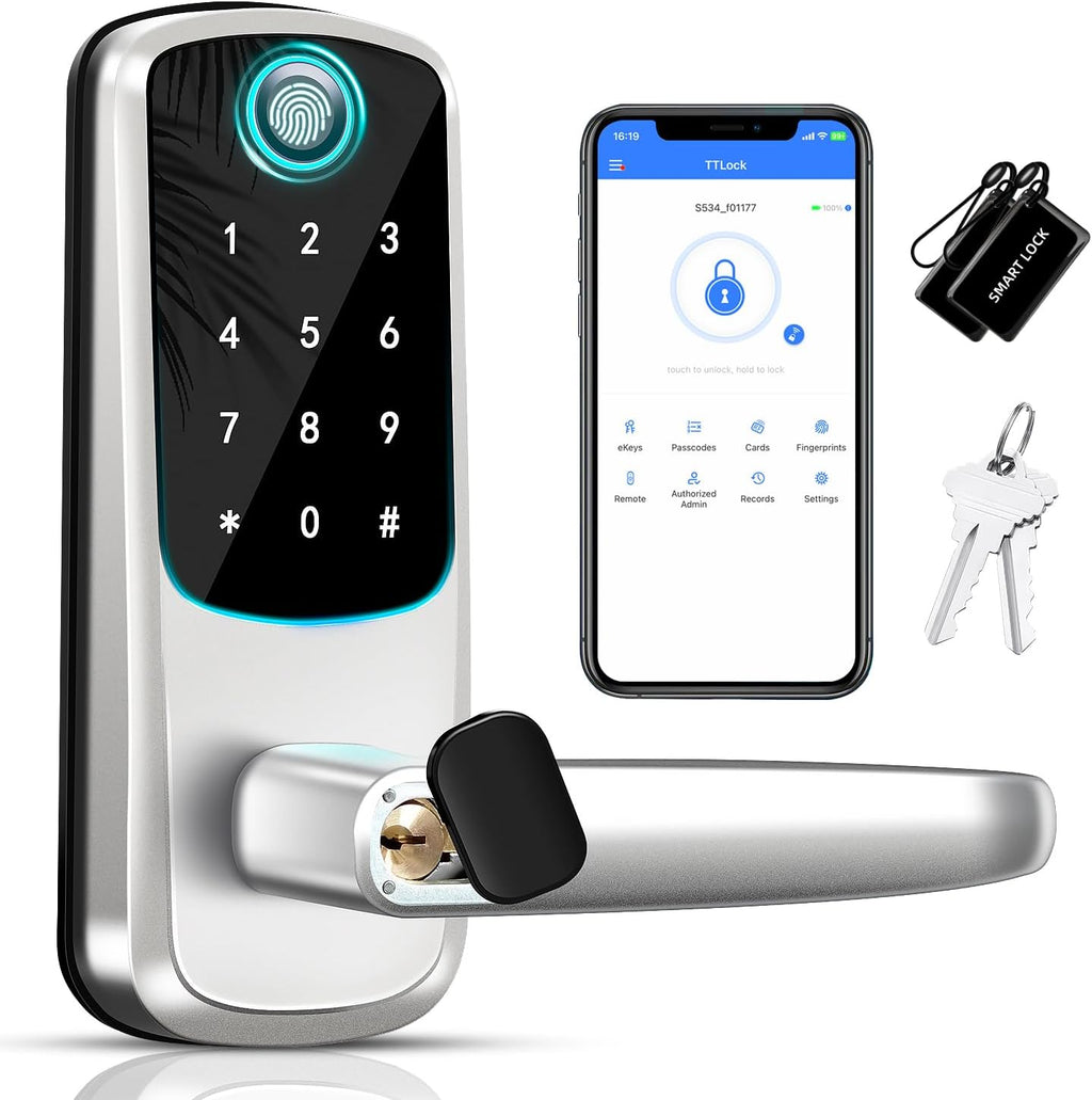 Smart Door Lock with Handle,Keyless Entry Door Lock,8-in-1 Fingerprint Door Lock